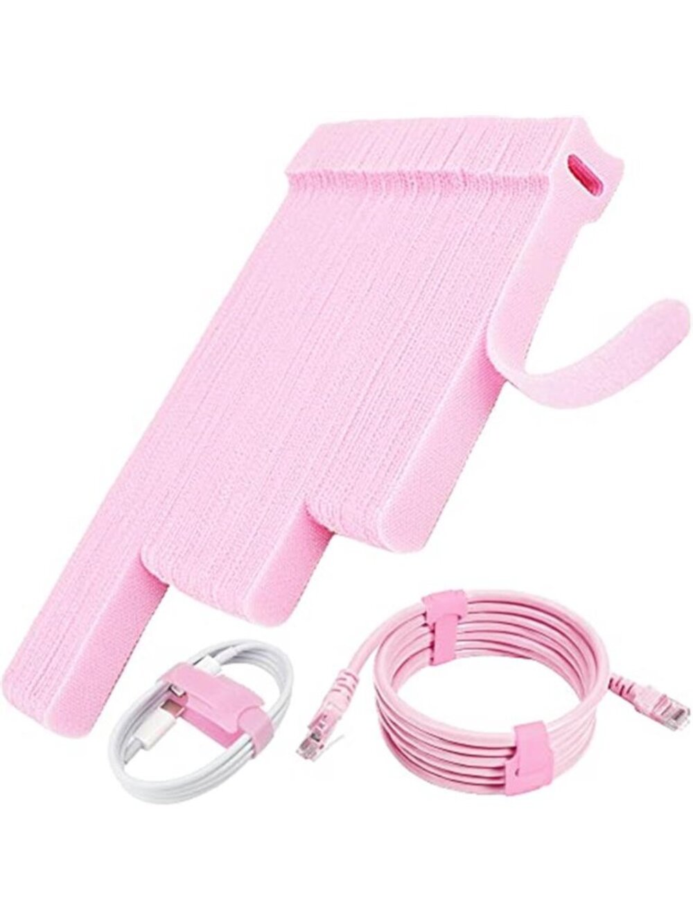 Pink Cable Ties Cord Organizer Reusable Hook Loop Wire Management Straps Set